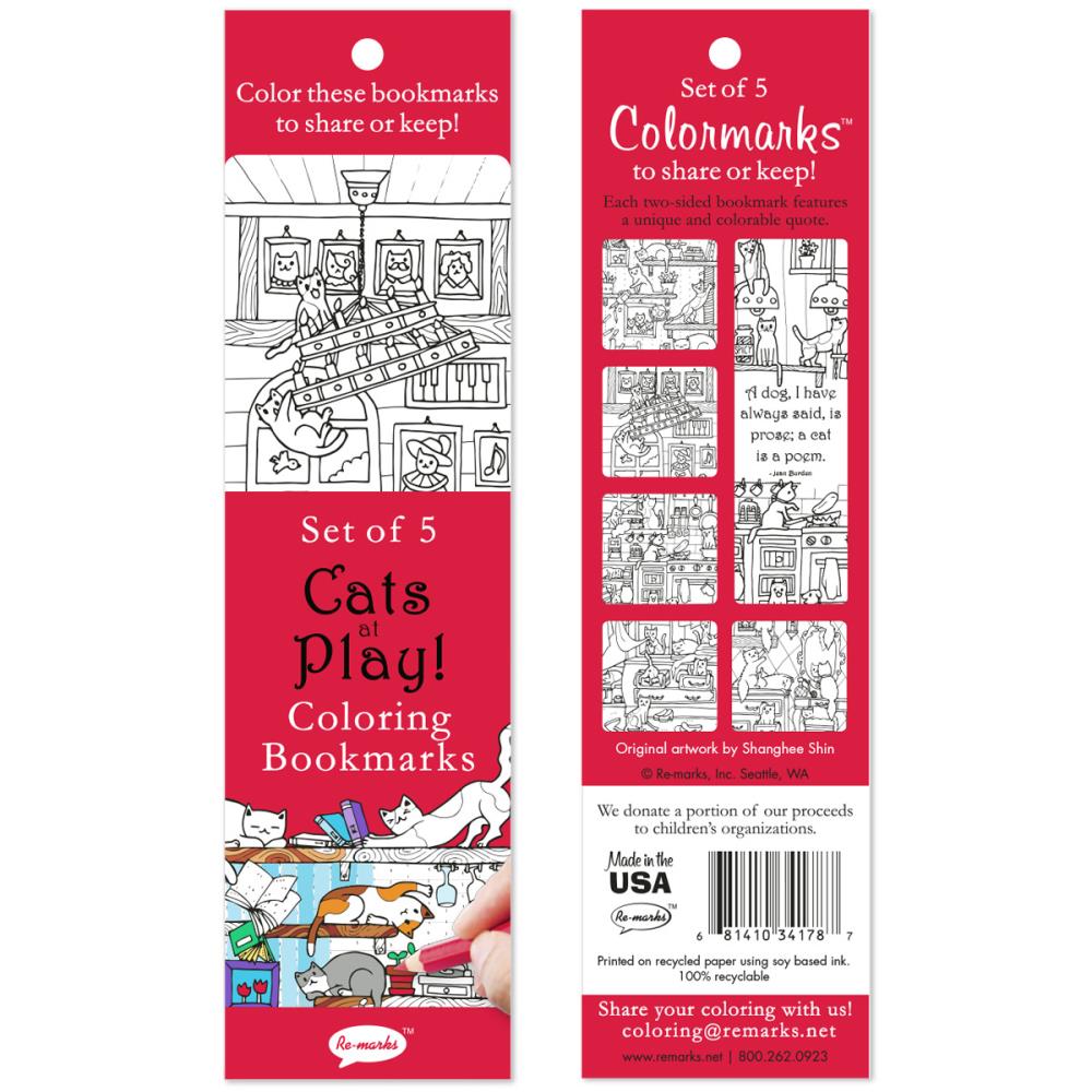 Cats At Play Coloring Bookmarks